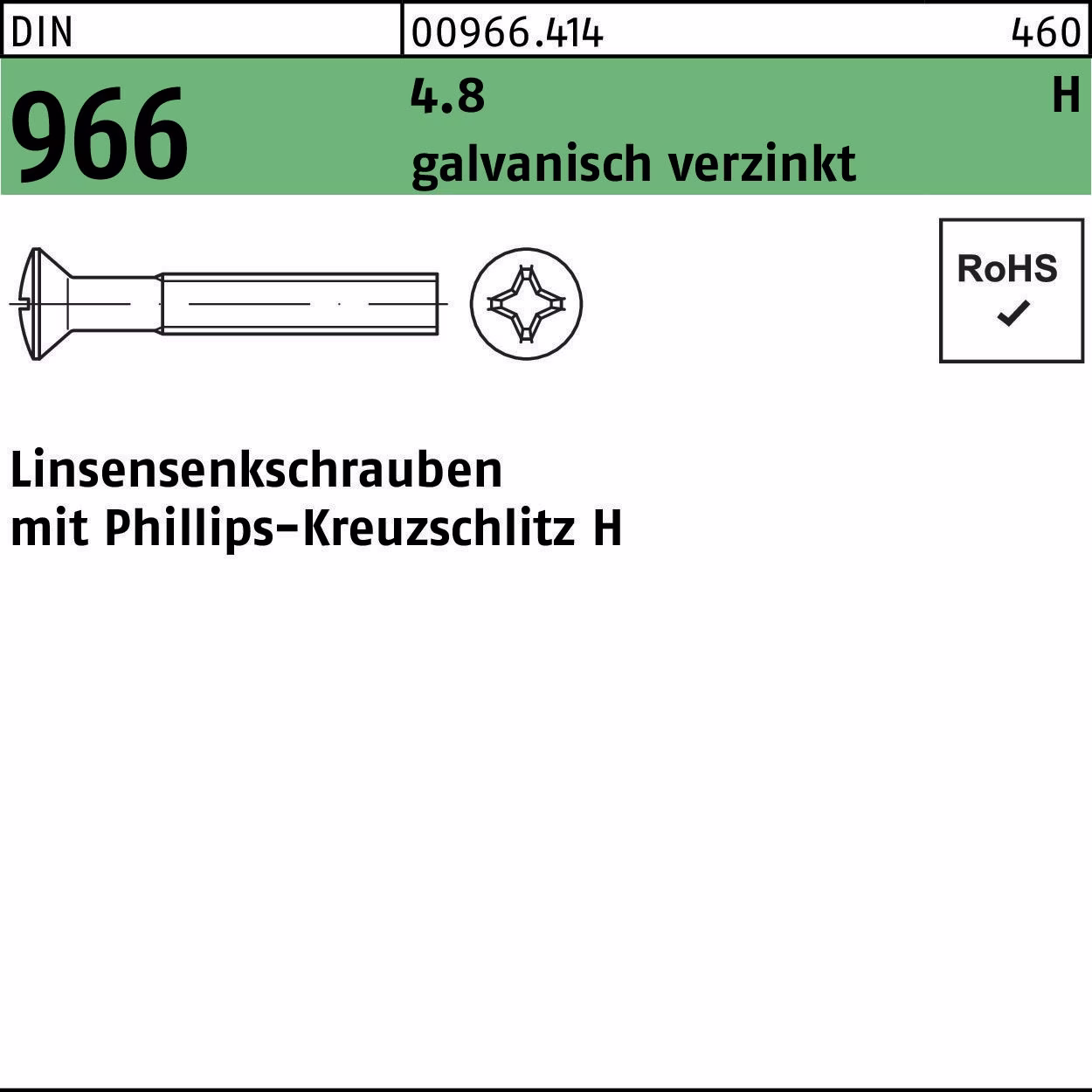 Linsensenkschraube DIN 966 Kreuzschlitz PH