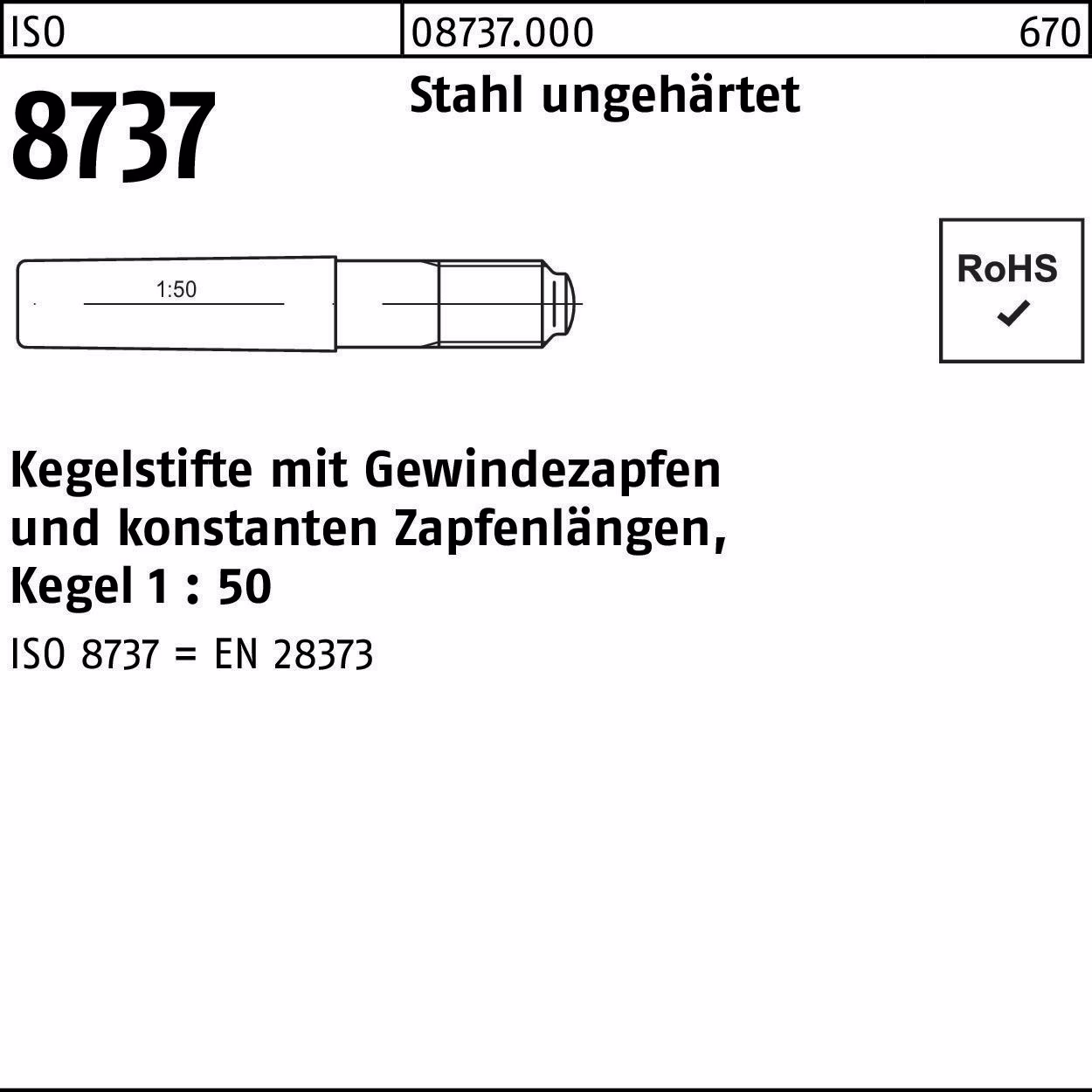 Kegelstift ISO 8737 m.Gewindezapfen Stahl ungehärtet Kegel 1:50