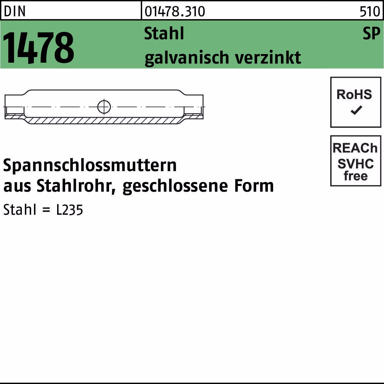 Spannschlossmutter DIN 1478 ÜZ geschlossen SP Stahl 3.6 galv.verz.