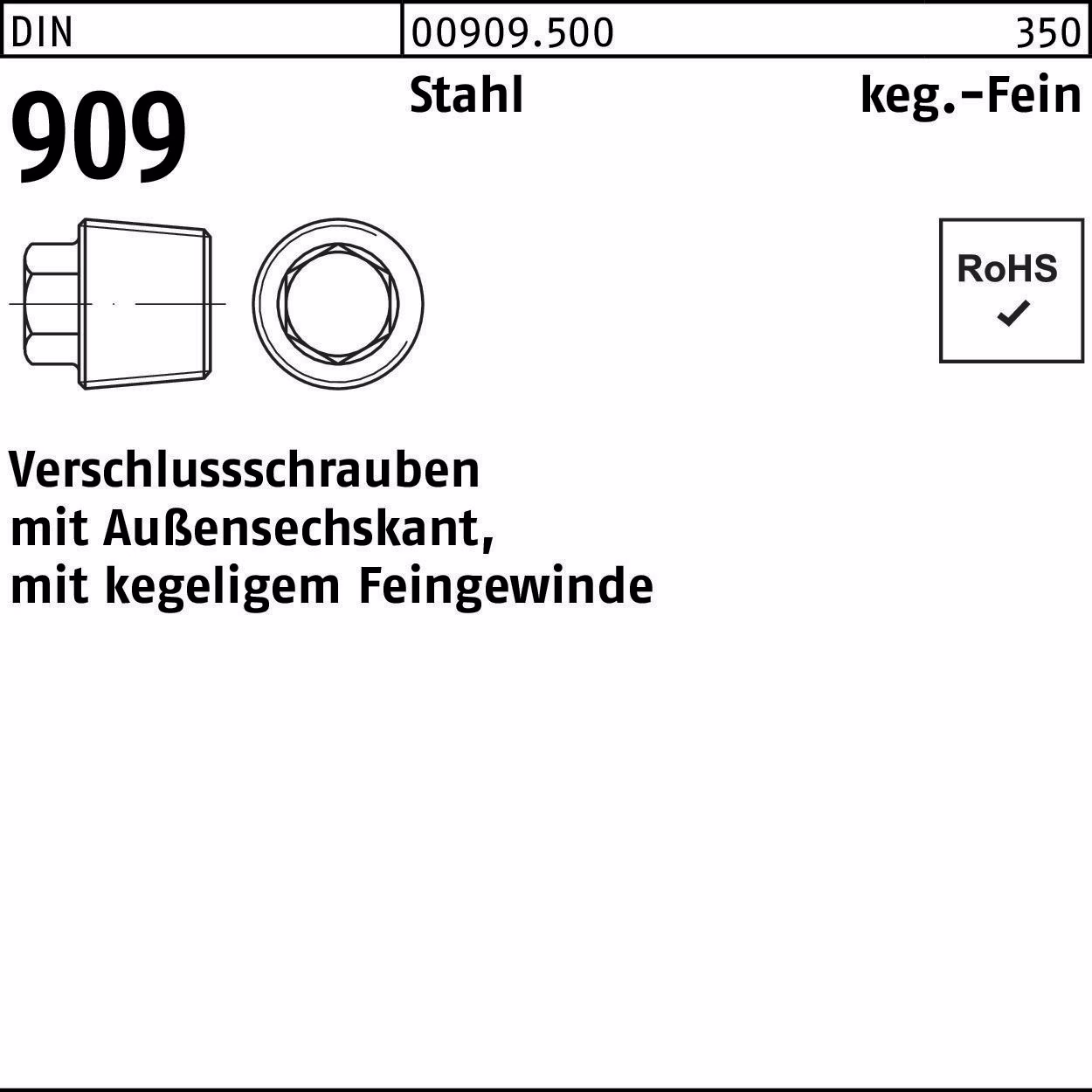 Verschlußschraube DIN 909 Außen-6-kt M16x 1,5 Stahl 50 Stück