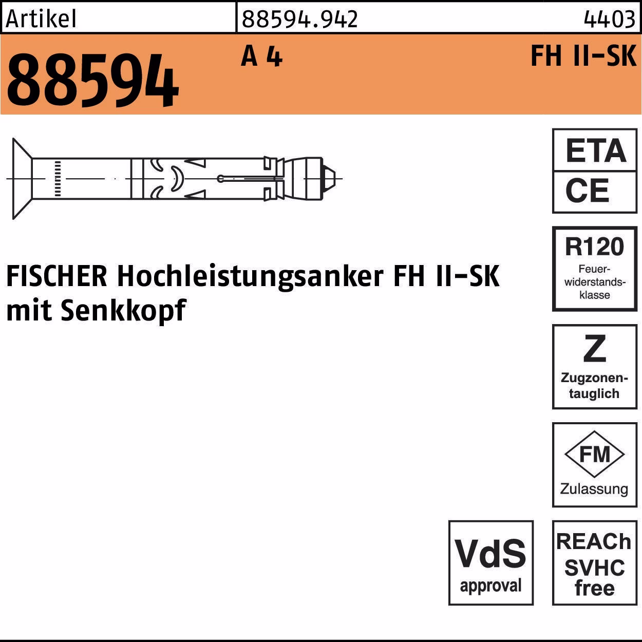 Hochleistungsanker R 88594 FH II 12/50 SK A 4 25 Stück