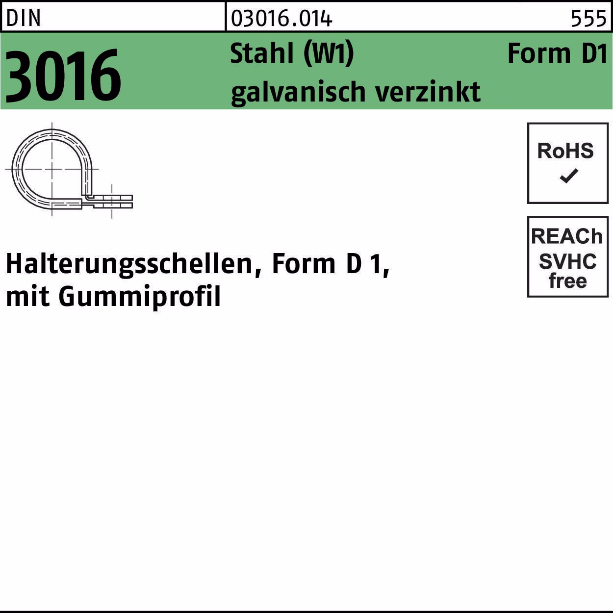 Schelle DIN 3016 Gummiprofil - W1 Stahl galv.verz.