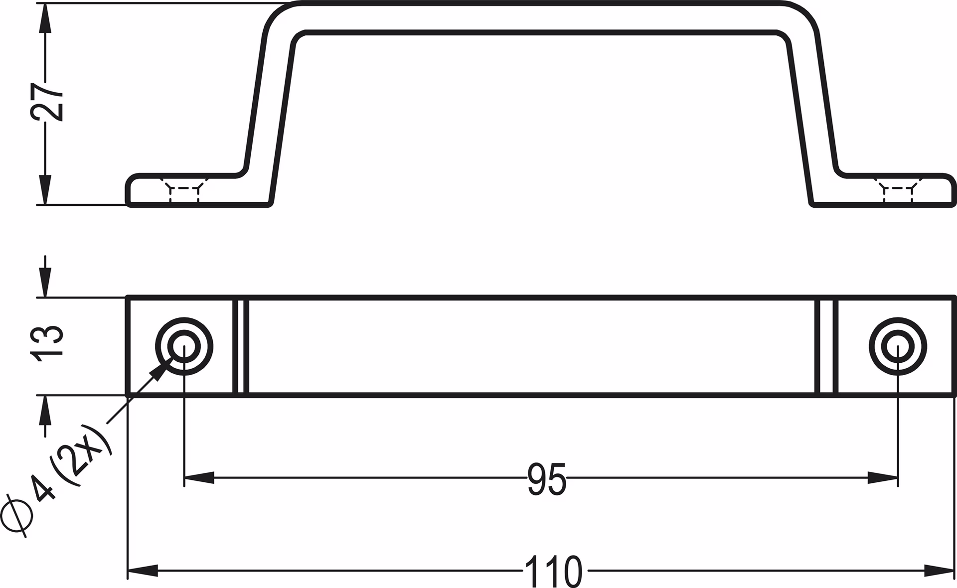 Handgriff 420 A.27mm L.110mm B.13mm Alu.silberf.elox.Löcher 2