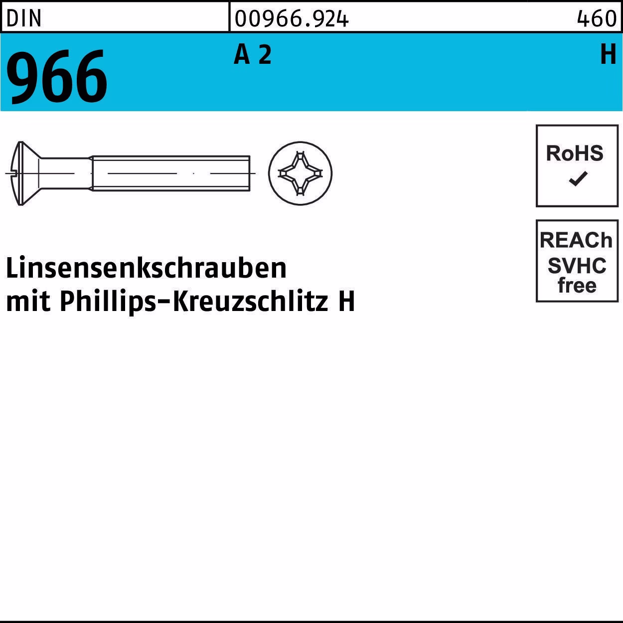 Linsensenkschraube DIN 966 Kreuzschlitz PH M6x 12-H A 2 200 Stück
