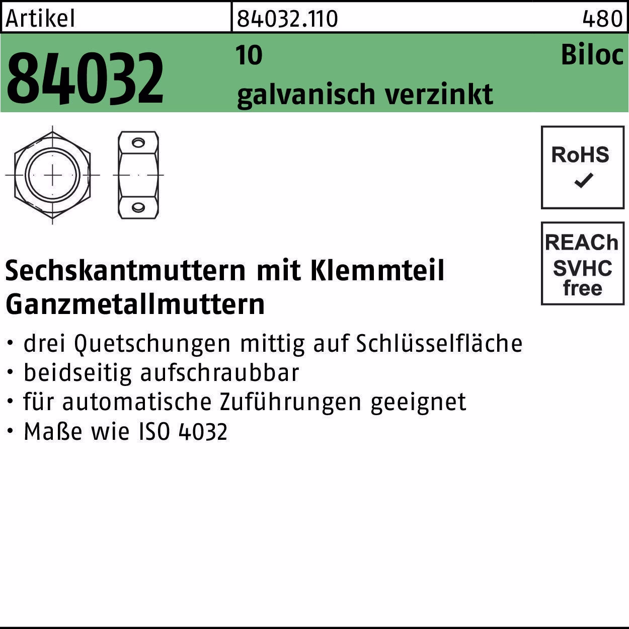 Sechskantmutter R 84032 Biloc Klemmteil