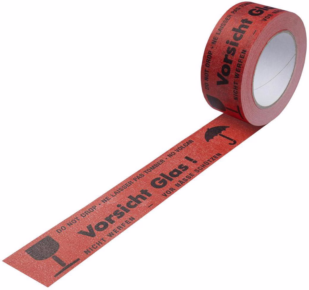 Warnklebeband Breite 50mm Länge 50m Stärke 135µ rot Vorsicht Glas