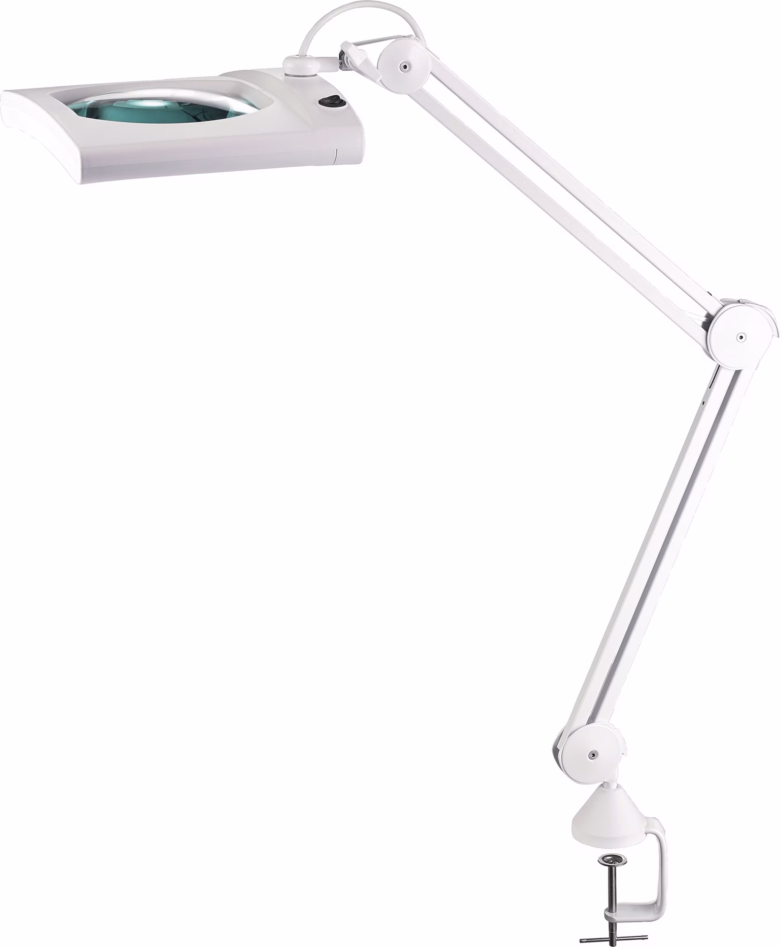 LED-Lupenleuchte Glaslinse 190,5mm (7,5 ) Tischklemme weiß Abdeckung,ecki. Kopf
