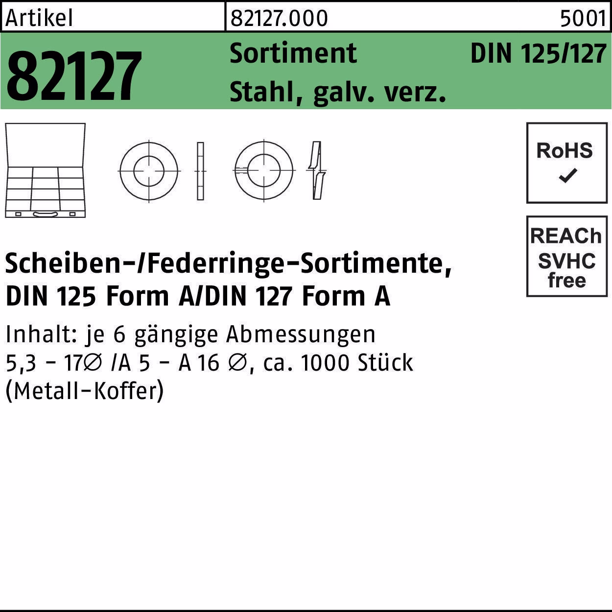 Scheibensortiment DIN 125/127 1000tlg. Stahl galv.verz. 1 Stück