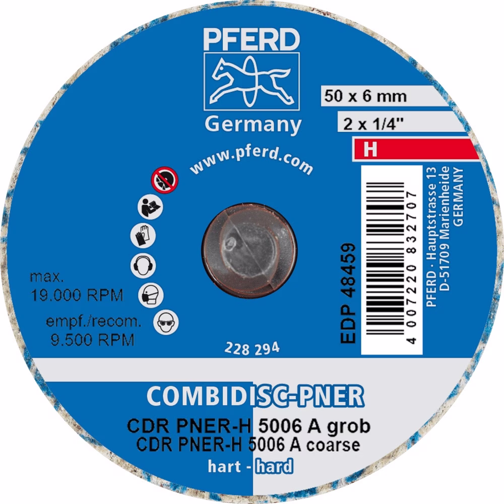 Vliesronde CDR PNER-H 5006 A F D.50mm K.G (grob) B.6mm H (hart) 19100min-¹ PFERD