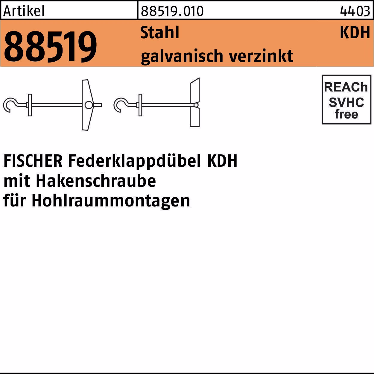Klappdübel R 88519 Hakenschraube KDH Stahl galv.verz.