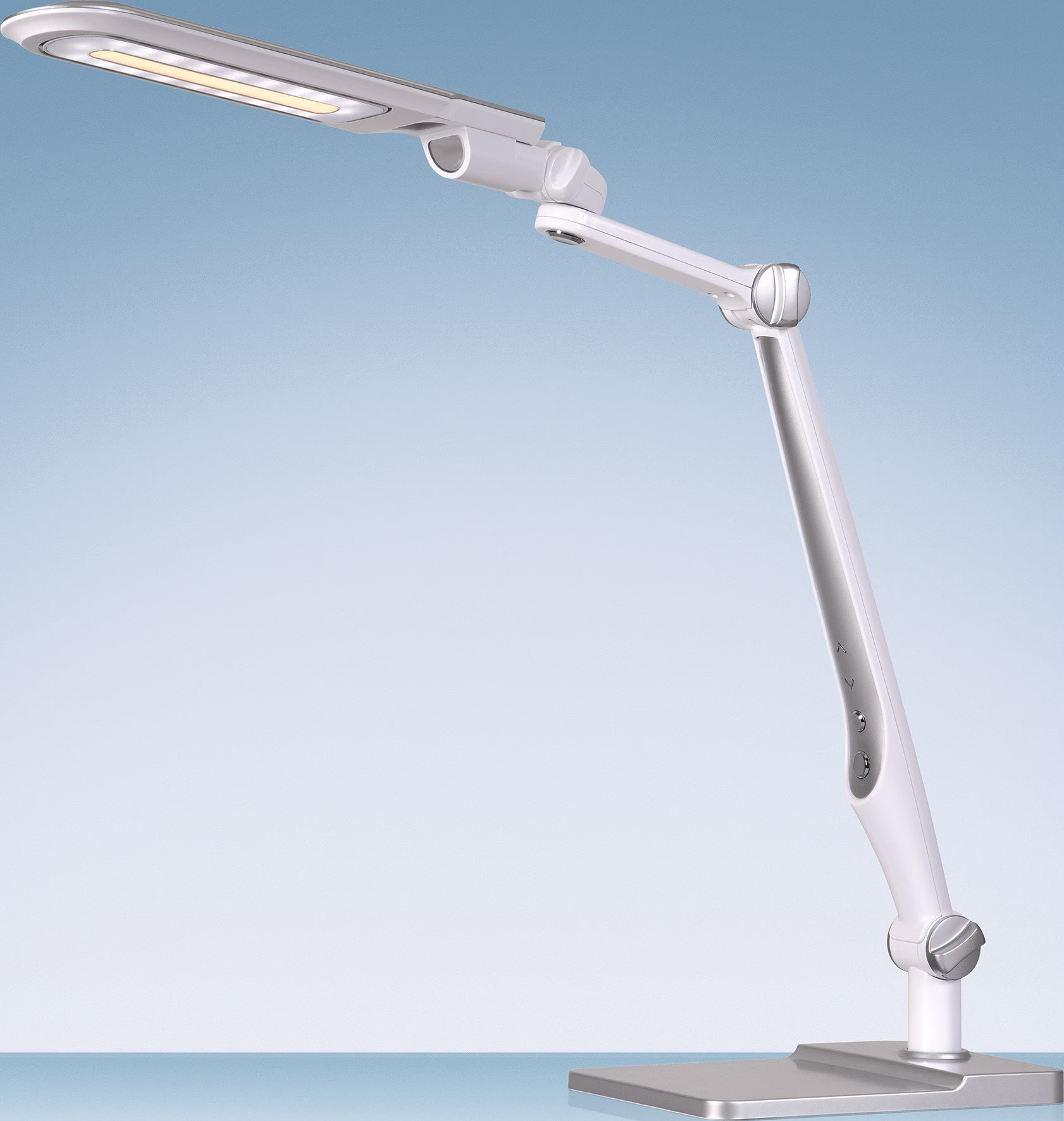 Schreibtischleuchte LED Multifl.ABS,Eisen,PS weiß/silber H600mm Standfuß+Klemme