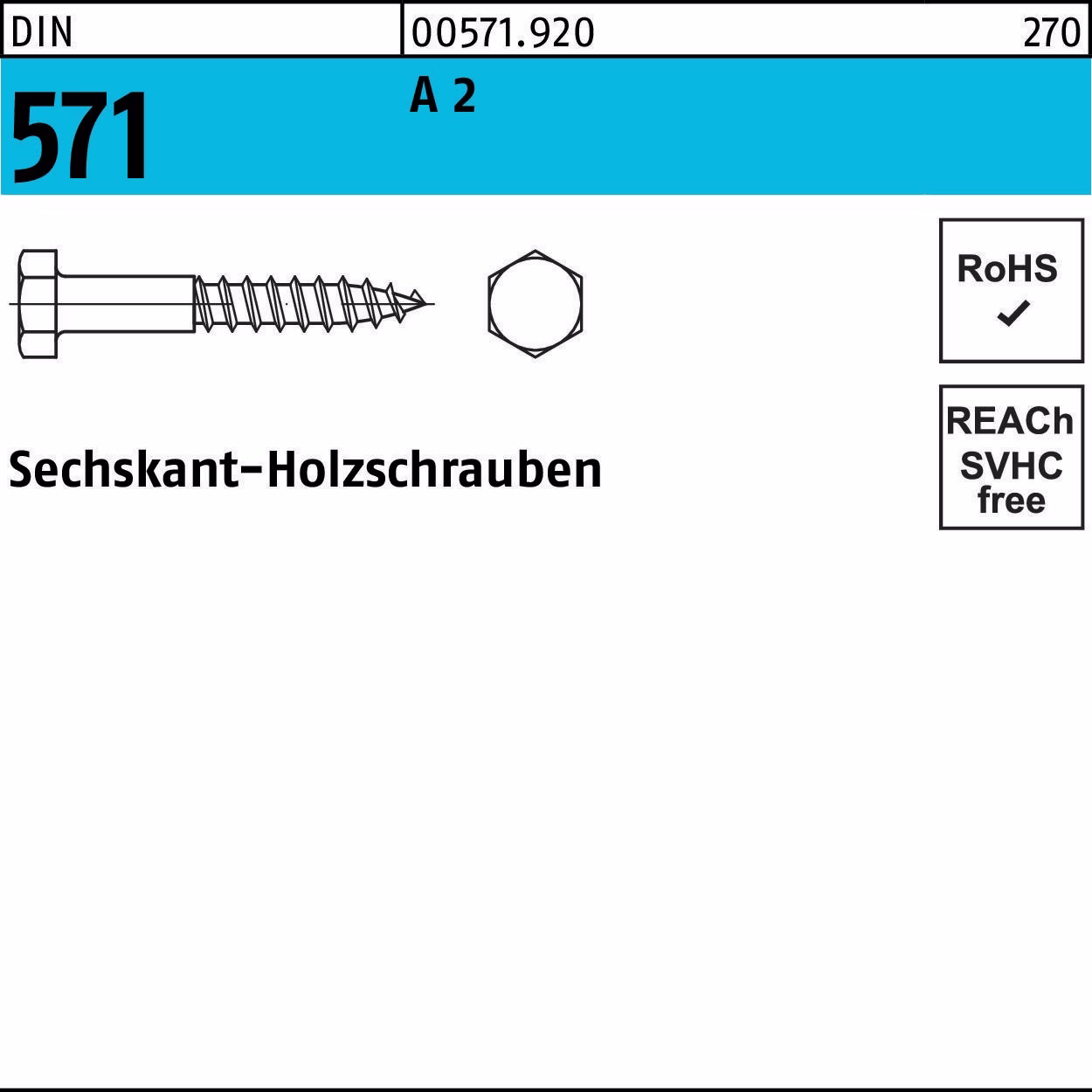 Sechskantholzschraube DIN 571 6x 25 A 2 25 Stück