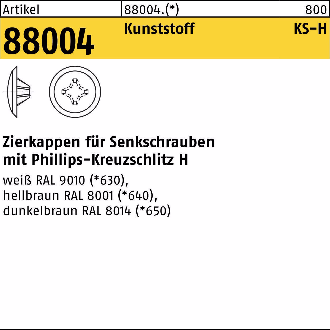 Zierkappe R 88004 f.PH 2x12/3,5-5 Ku. dunkelbraun 1000St.
