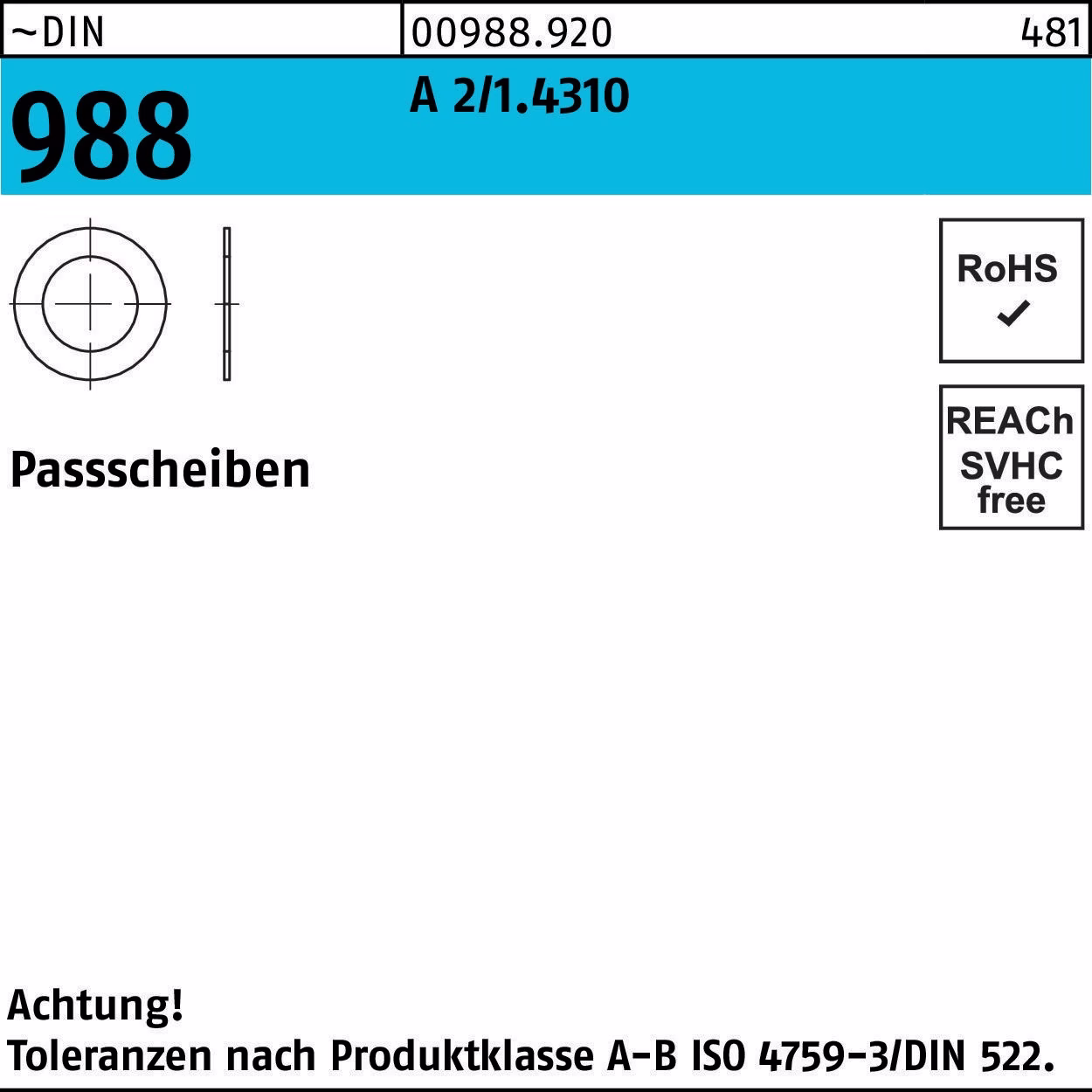 Paßscheibe DIN 988 40x 50x 0,2 A 2/1.4310 50 Stück