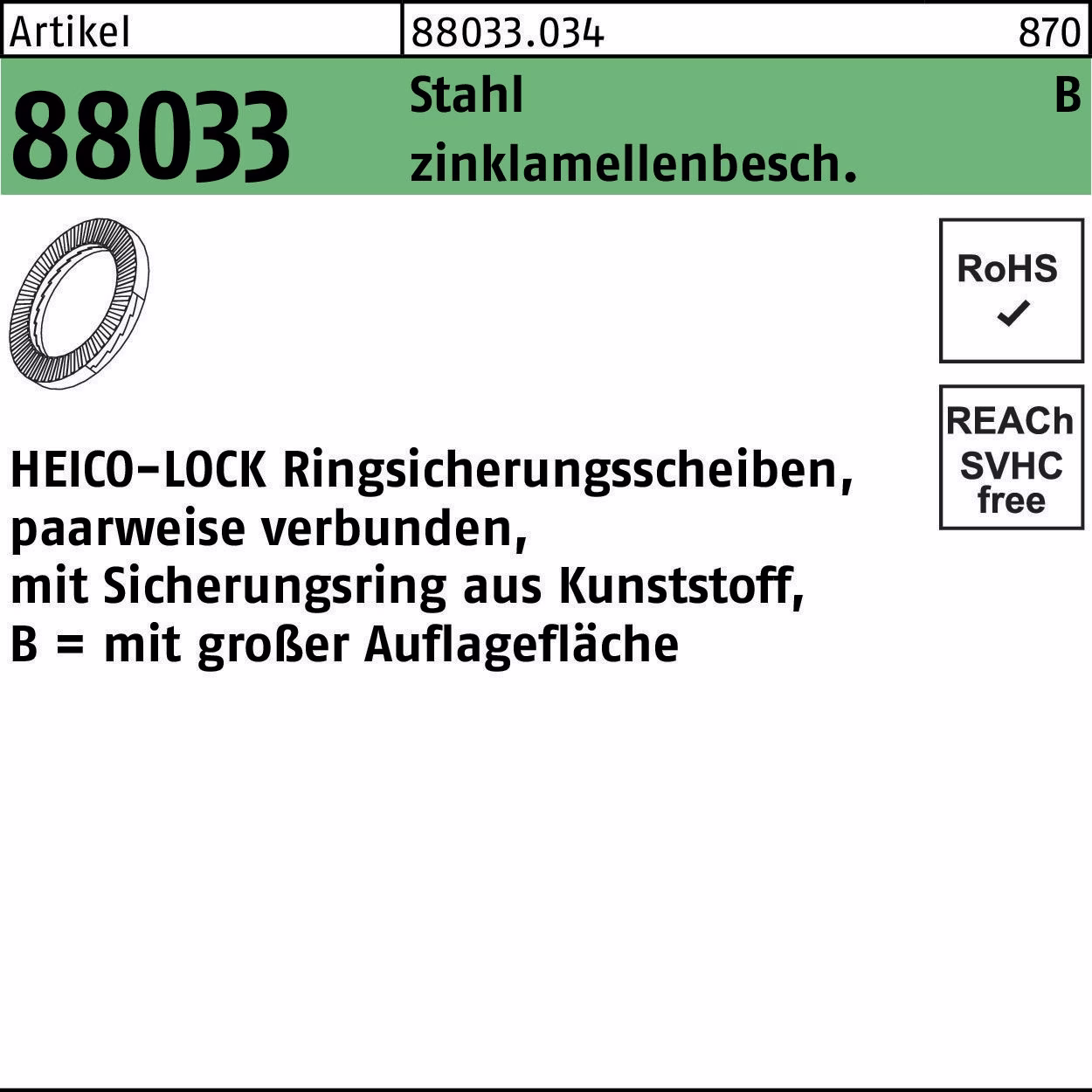 Keilsicherungsscheibe R 88033 Stahl flZnnc
