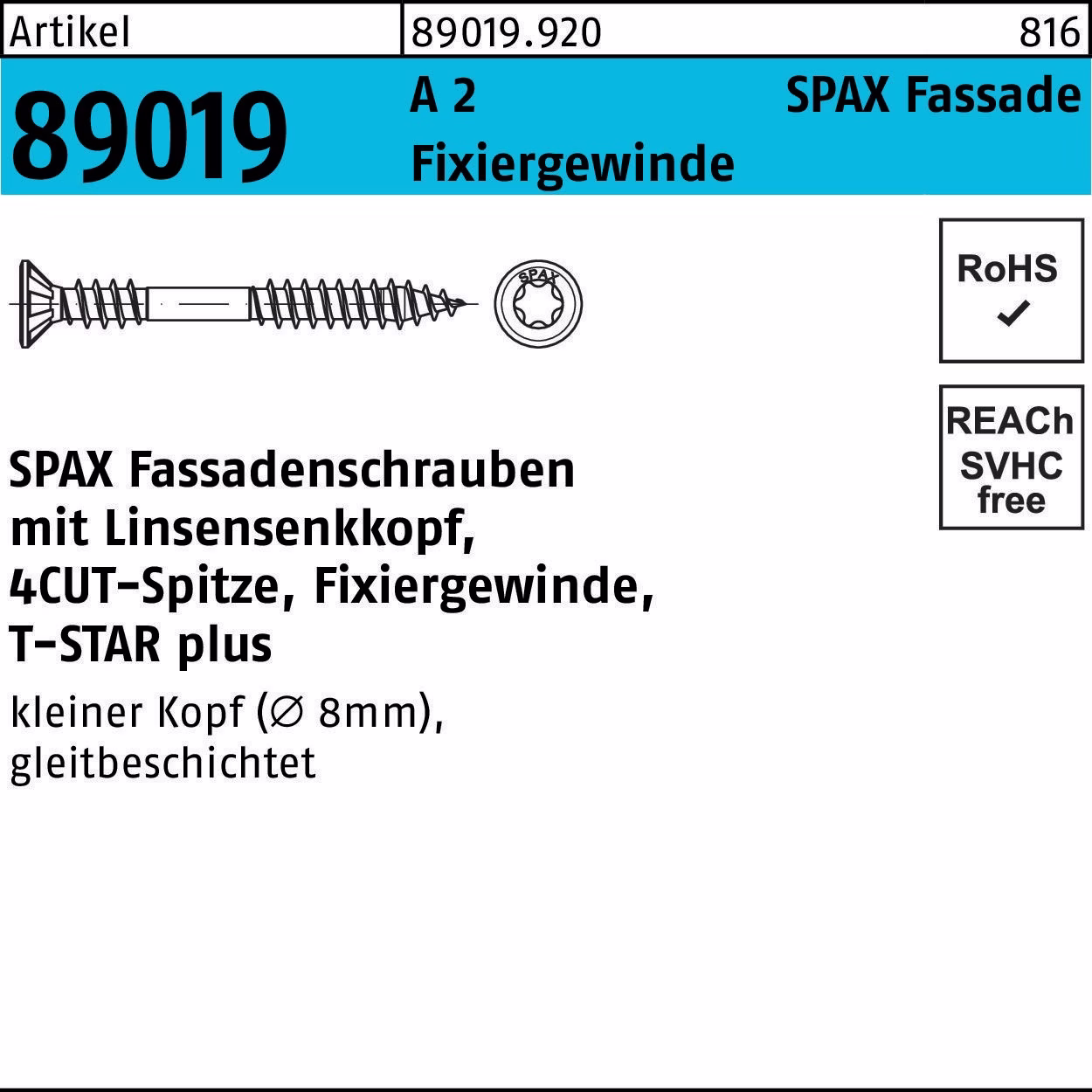 Fassadenschraube R 89019 Liko T-STAR 4,5x 60/26-T A 2 Fixiergew. 100St