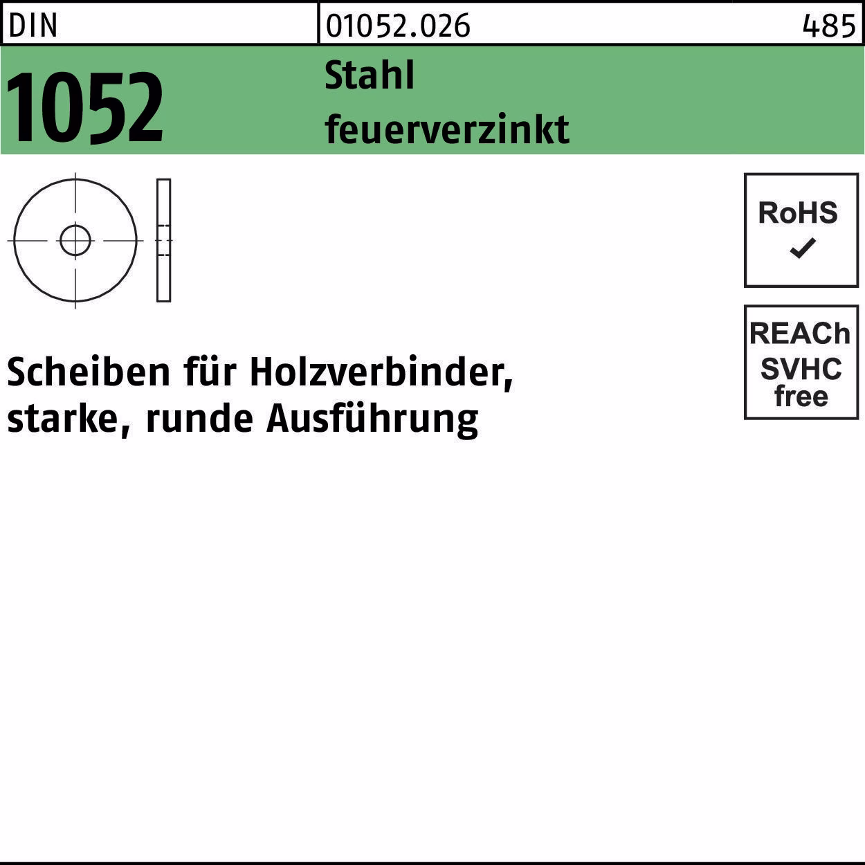 Unterlegscheibe DIN 1052 rund 23x 80x 8 Stahl feuerverz. 50 Stück