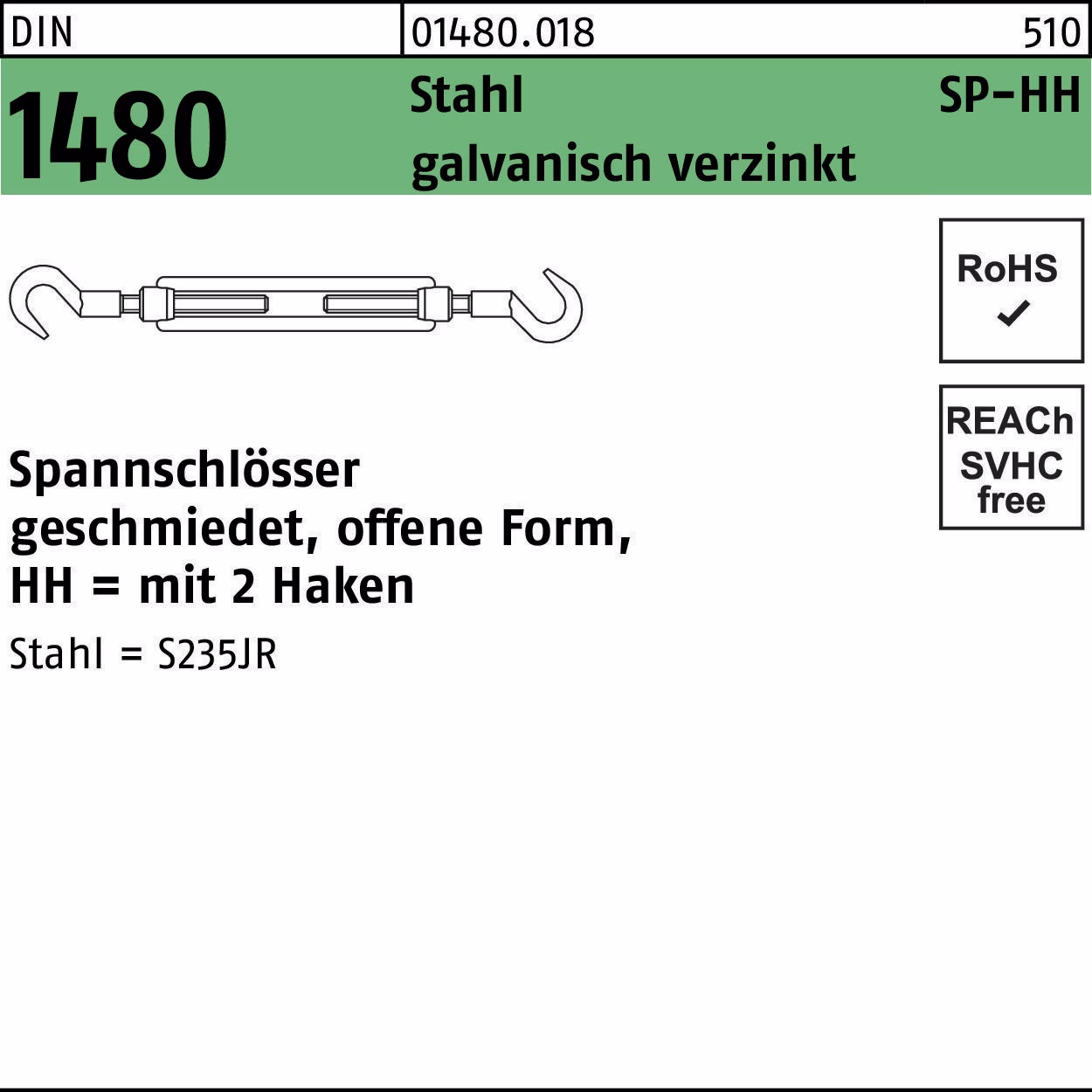 Spannschloss DIN 1480 offen 2Haken SP HH M8 Stahl 3.6 galv.verz. 1St.