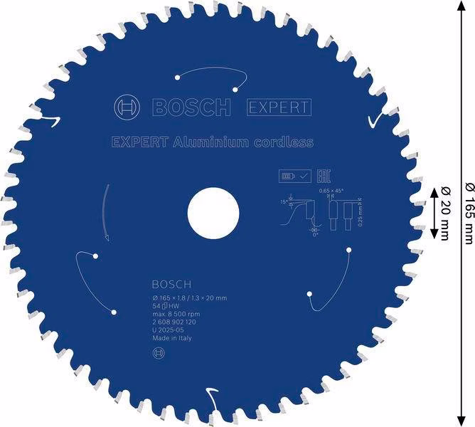 Kreissägeblatt EXPERT Aluminum AD 165mm Z.54 HLTCG Bohr.20mm Schnitt-B.1,8mm