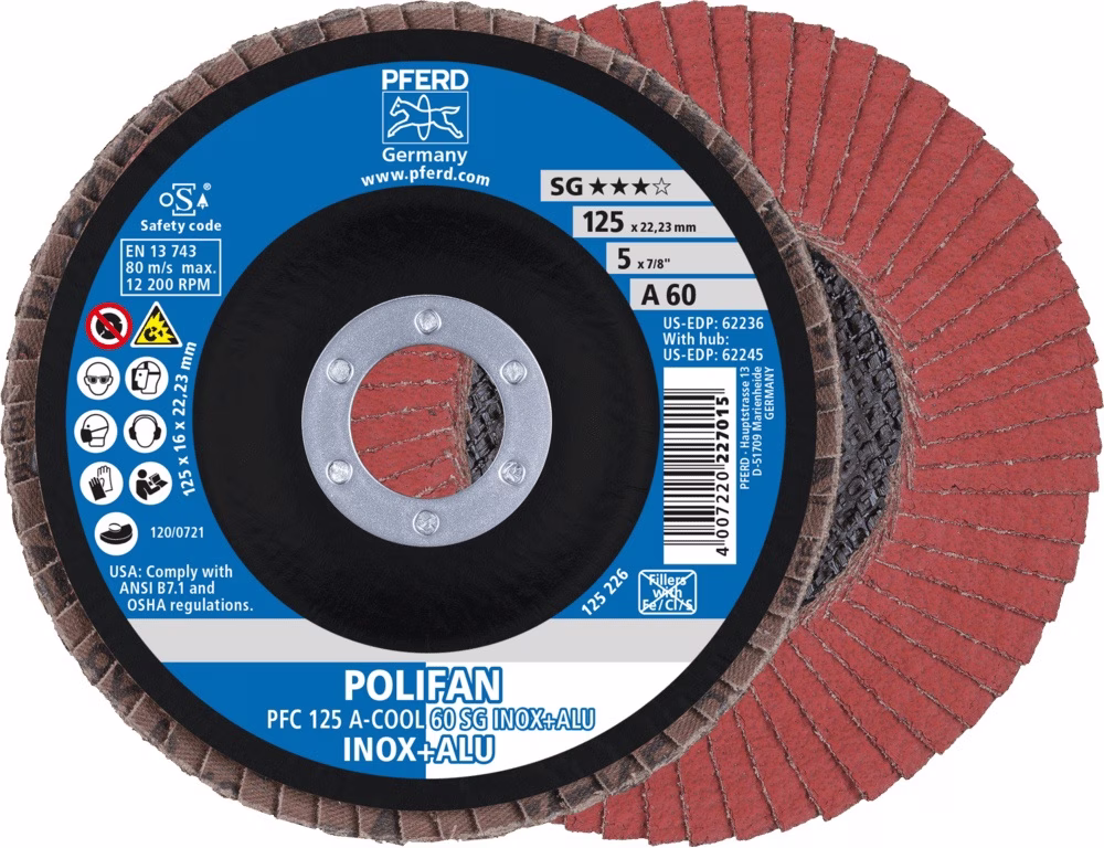 Fächerscheibe POLIFAN A-COOL SG INOX+ALU D.125mm K.60 kon.INOX/Aluminium NK