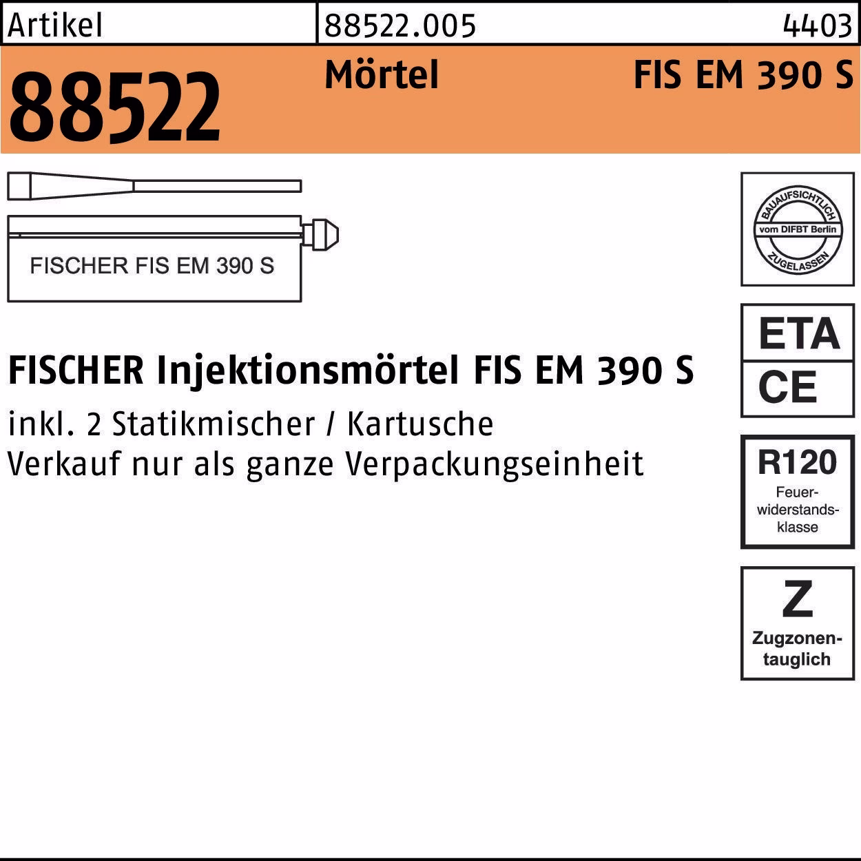 Injektionsmörtel R 88522 FIS EM 390 S Kunstharz 6Stück