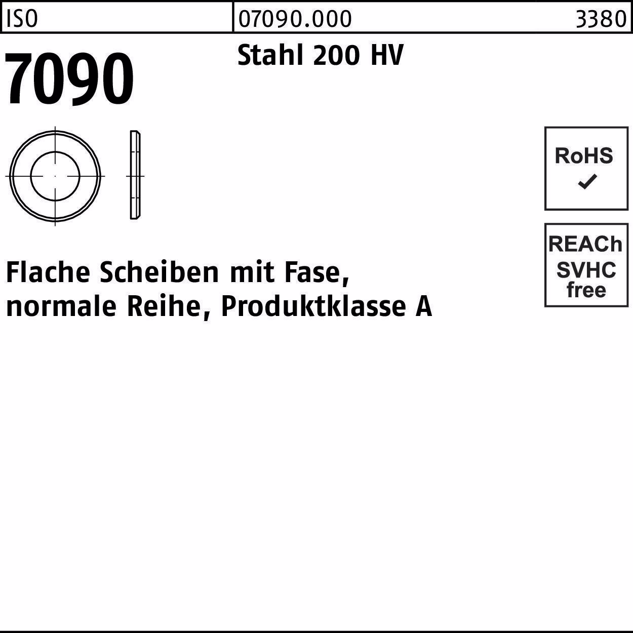 Unterlegscheibe ISO 7090 m.Fase 4 Stahl 200 HV 1000 Stück