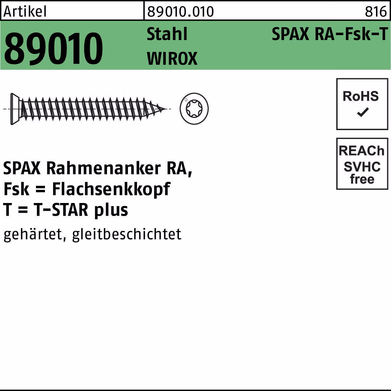 Rahmenanker R 89010 SEKO T-STAR plus Stahl galvanisch verzinkt WIROX 100 Stück SPAX
