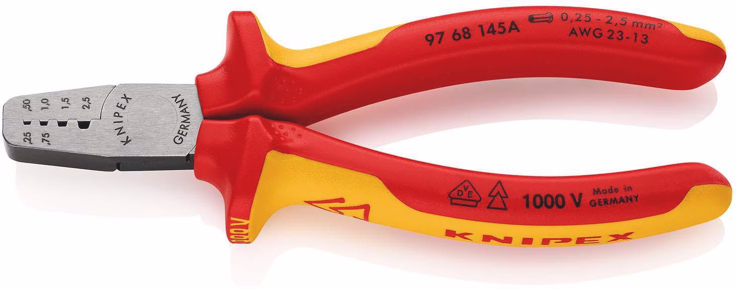 Aderendhülsenzange Gesamt-L.145mm 0,25-2,5(AWG 23-13)mm² pol.Mehrkomp-Hüllen VDE