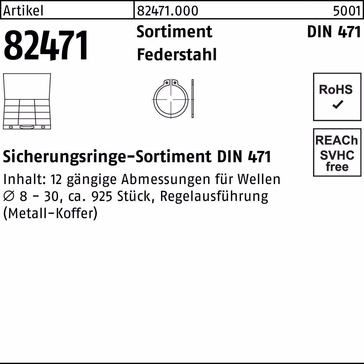 Sicherungsringsortiment DIN 471 925tlg. Federstahl 1 Stück