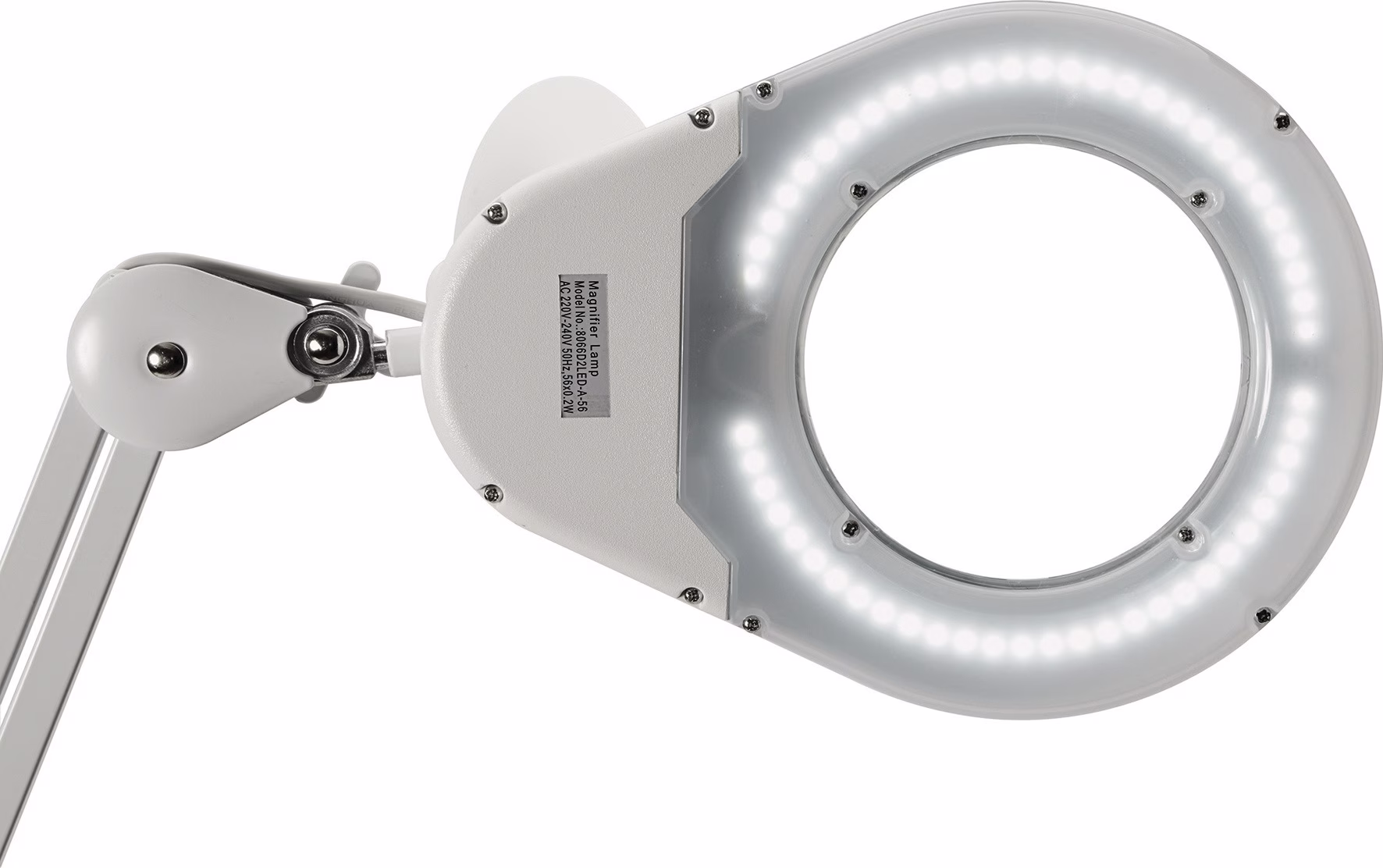 LED-Lupenleuchte Glaslinse 127mm 5 Zoll Tischklemme weiß m.Abdeckung,runder Kopf