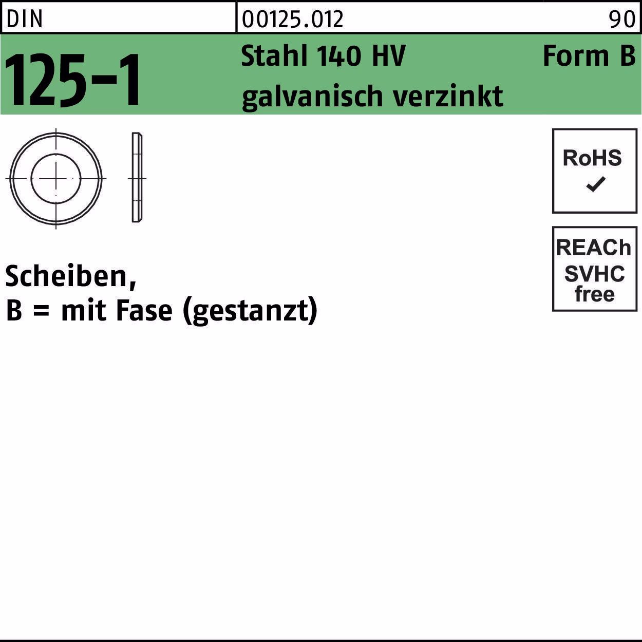 Unterlegscheibe DIN 125-1 B 23x39x3 Stahl 140 HV galv.verz. gestanzt 200St.