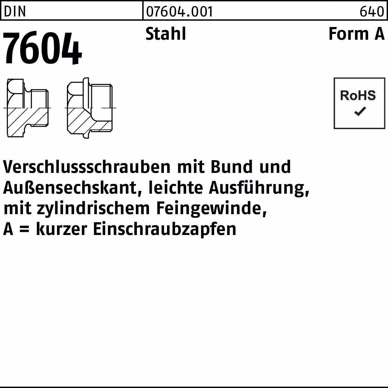 Verschlußschraube DIN 7604 Bund AM 12x 1,5 Stahl 50 Stück