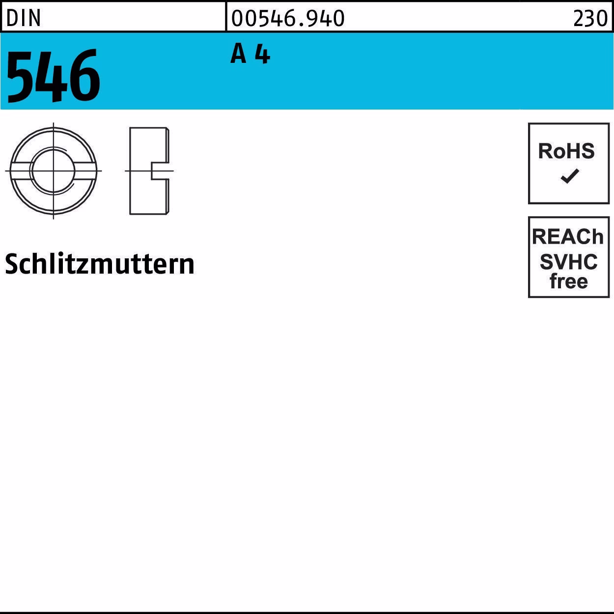 Schlitzmutter DIN 546 M8 A 4 50 Stück