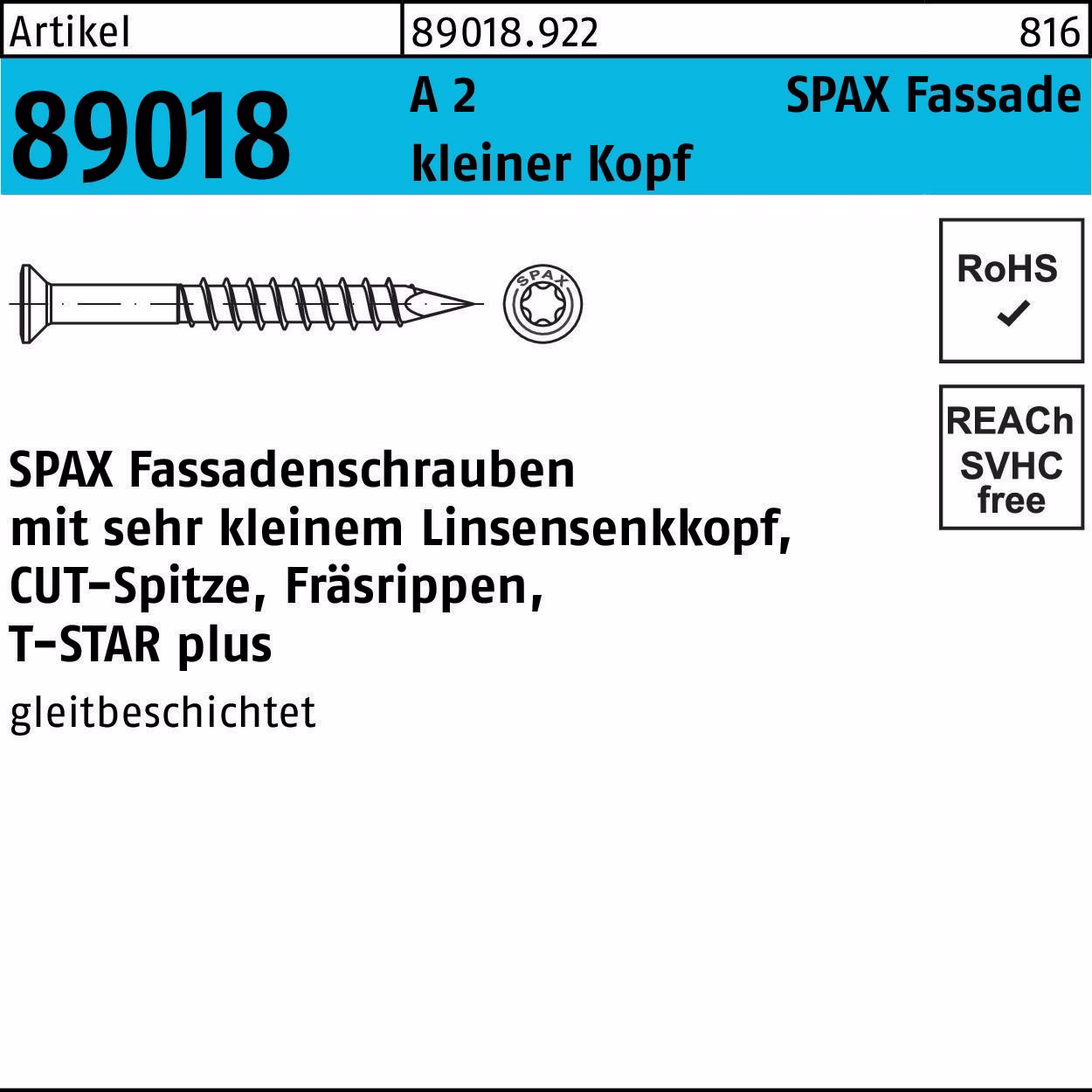 Fassadenschraube R 89018 Liko T-STAR 4x 40/23-T A 2 kleiner Kopf 100Stück