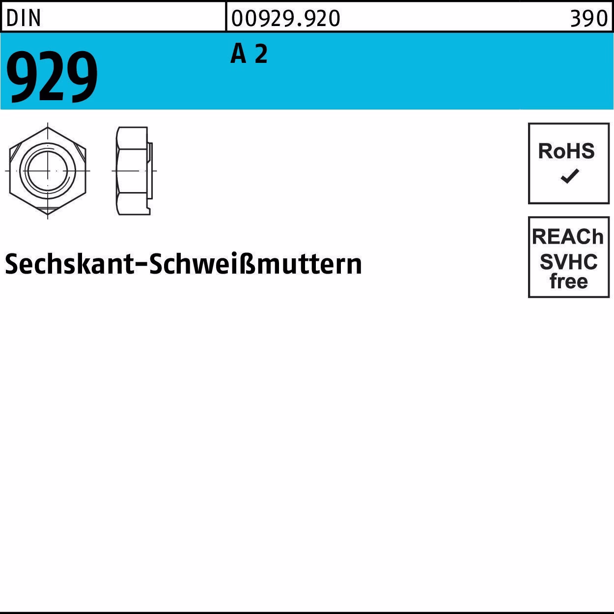 Sechskantanschweißmutter DIN 929 M12 A 2 50 Stück