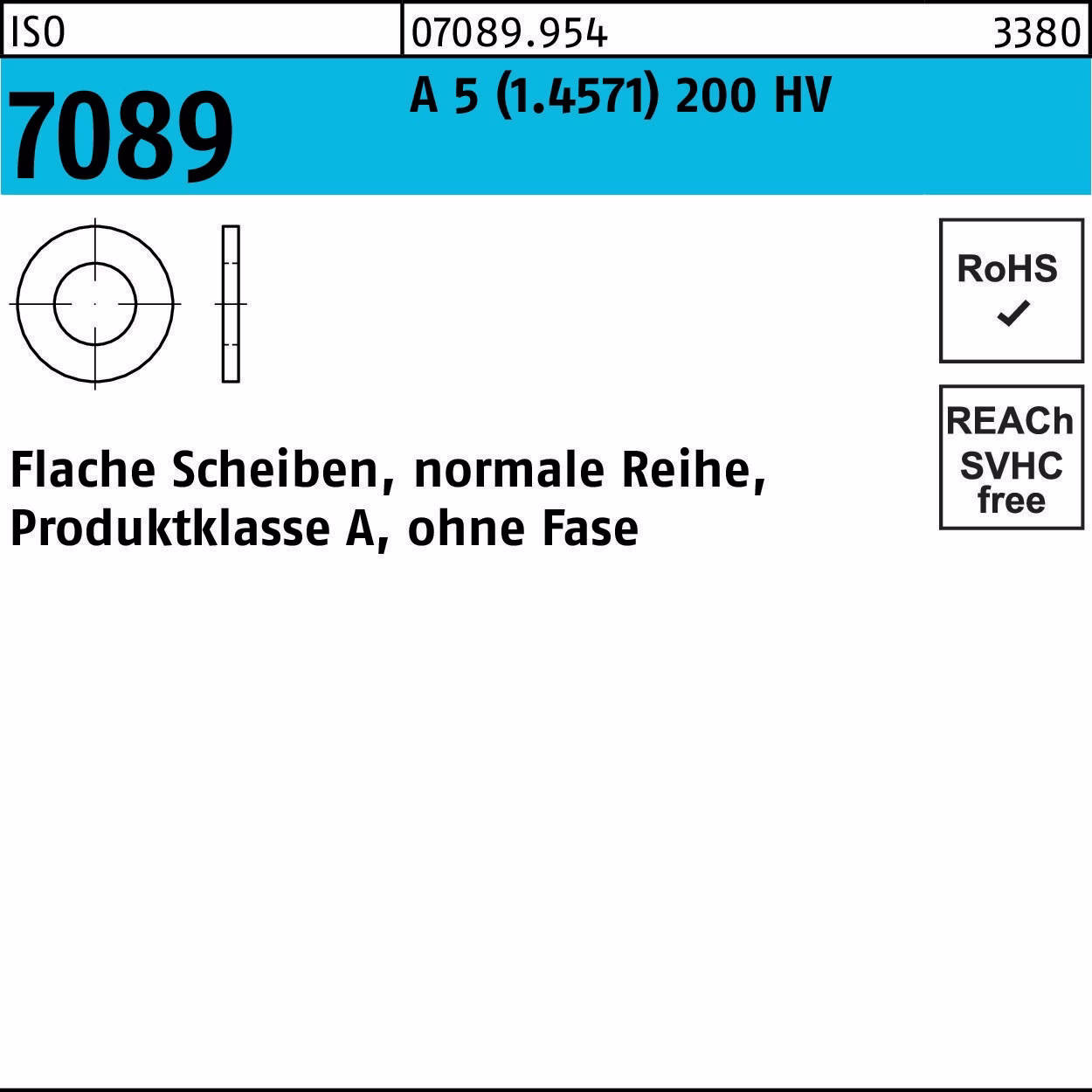 Unterlegscheibe ISO 7089 o.Fase 12 A 5 (1.4571) 200 HV 50 Stück