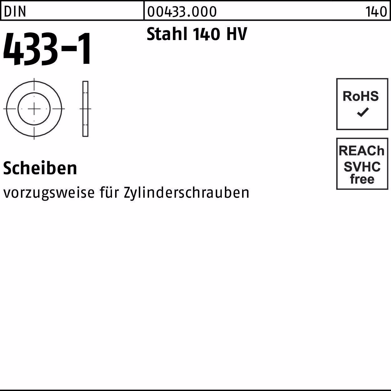 Scheibe DIN 433-1 19x30x2,5 Stahl 140 HV 500 Stück