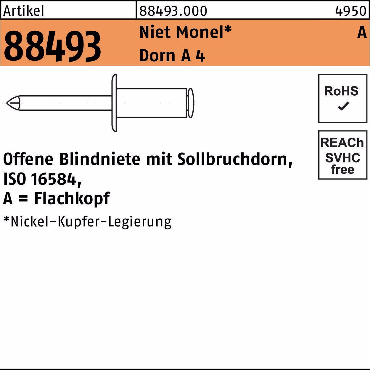 Blindniete R 88493 FLAKO Niet Monel/Dorn A 4