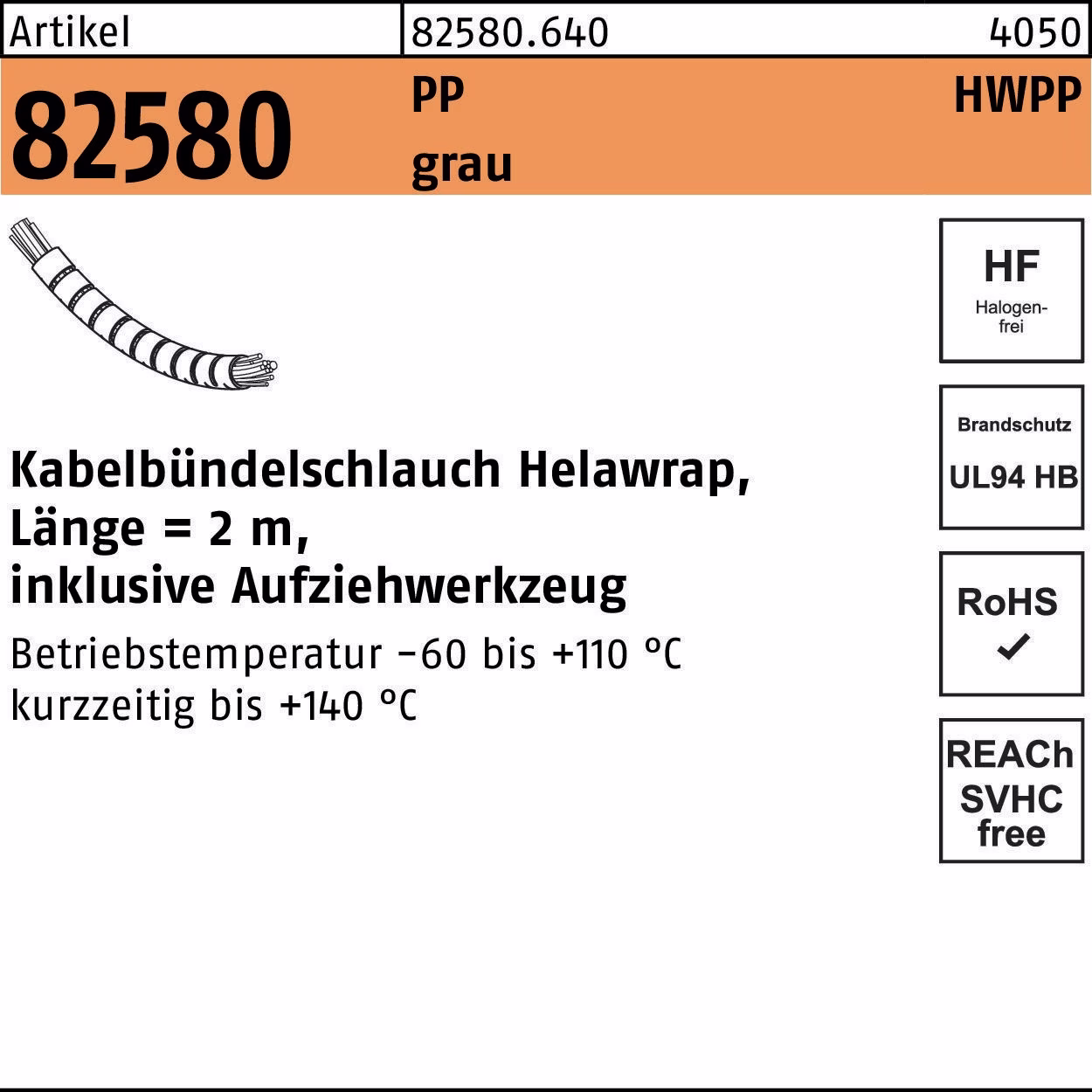Kabelbündelschlauch R 82580 Helawrap Polypropylen
