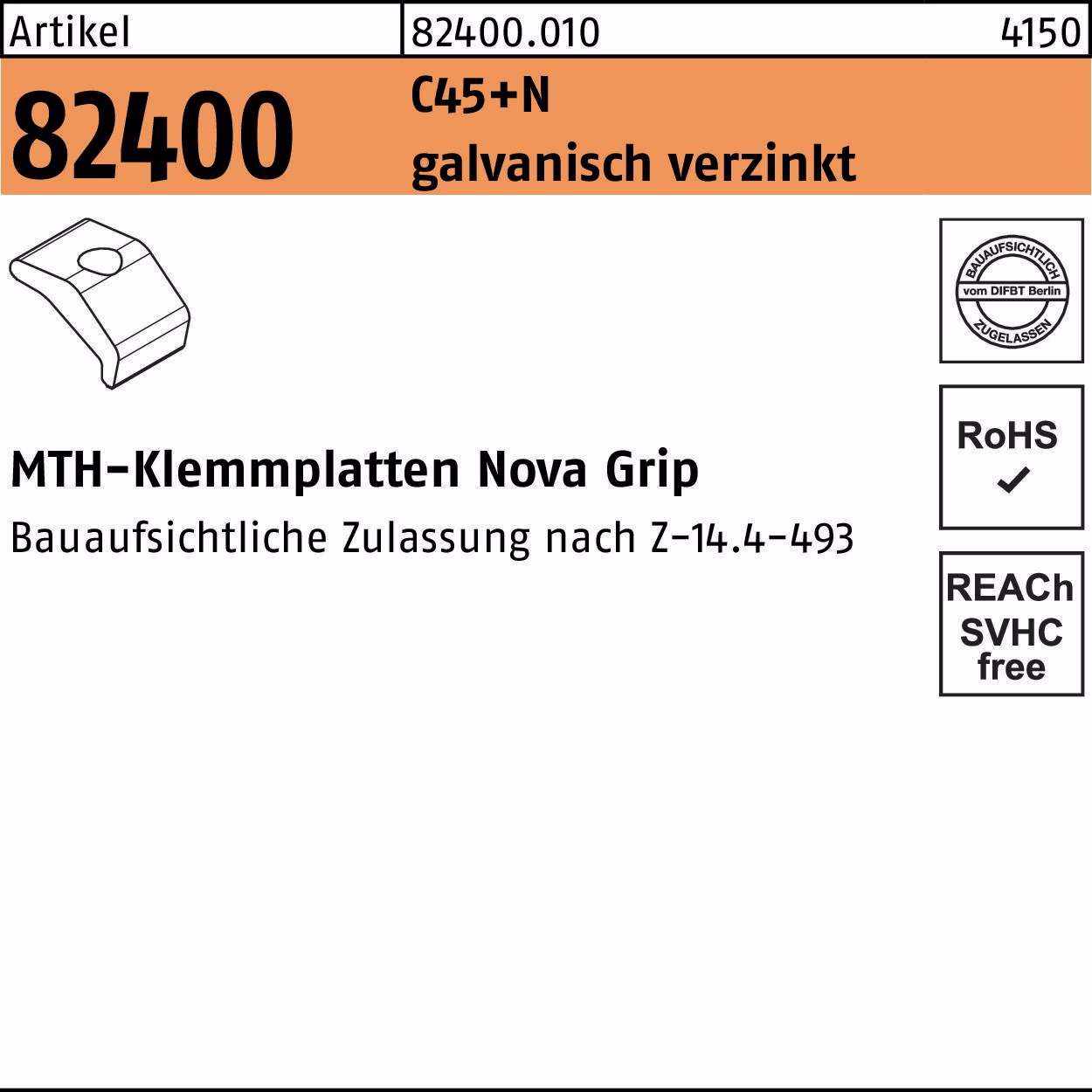 Klemmplatte R 82400 Nova Grip C45+N galv.verz.