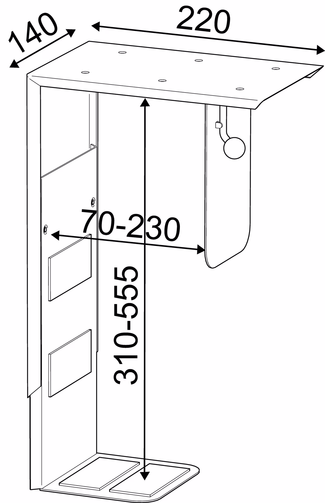 CPU-Halter Innen-B.70-230mm Innen-H.310-555mm grau f.alle CPU-Gehäuse