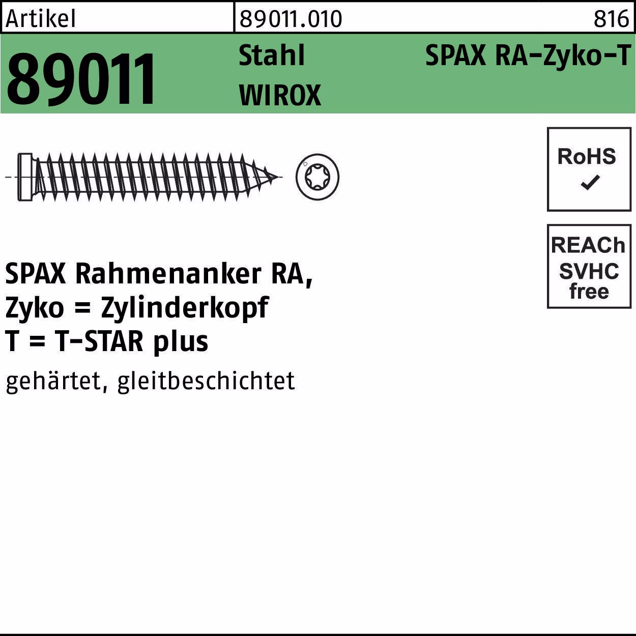 Rahmenanker R 89011 Zyko T-STAR plus 7,5x210-T30 galv.verz. WIROX 100St