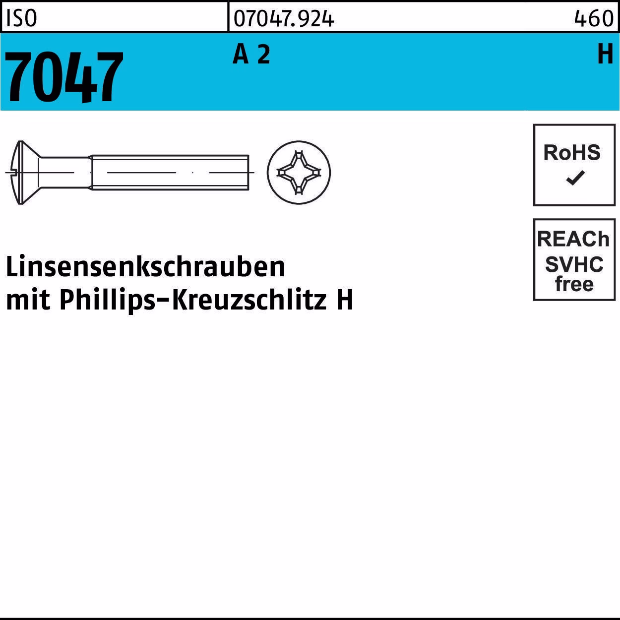 Linsensenkschraube ISO 7047 PH M6x 12-H A 2 200 Stück