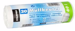 Müllbeutel 12104 72x60cm 60l LDPE weiß 20 St./Pack.