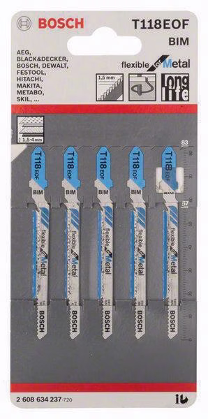 Stichsägeblatt T 118 EOF Gesamt-L.83mm Zahnt.1,5mm BIM 5 St./Karte