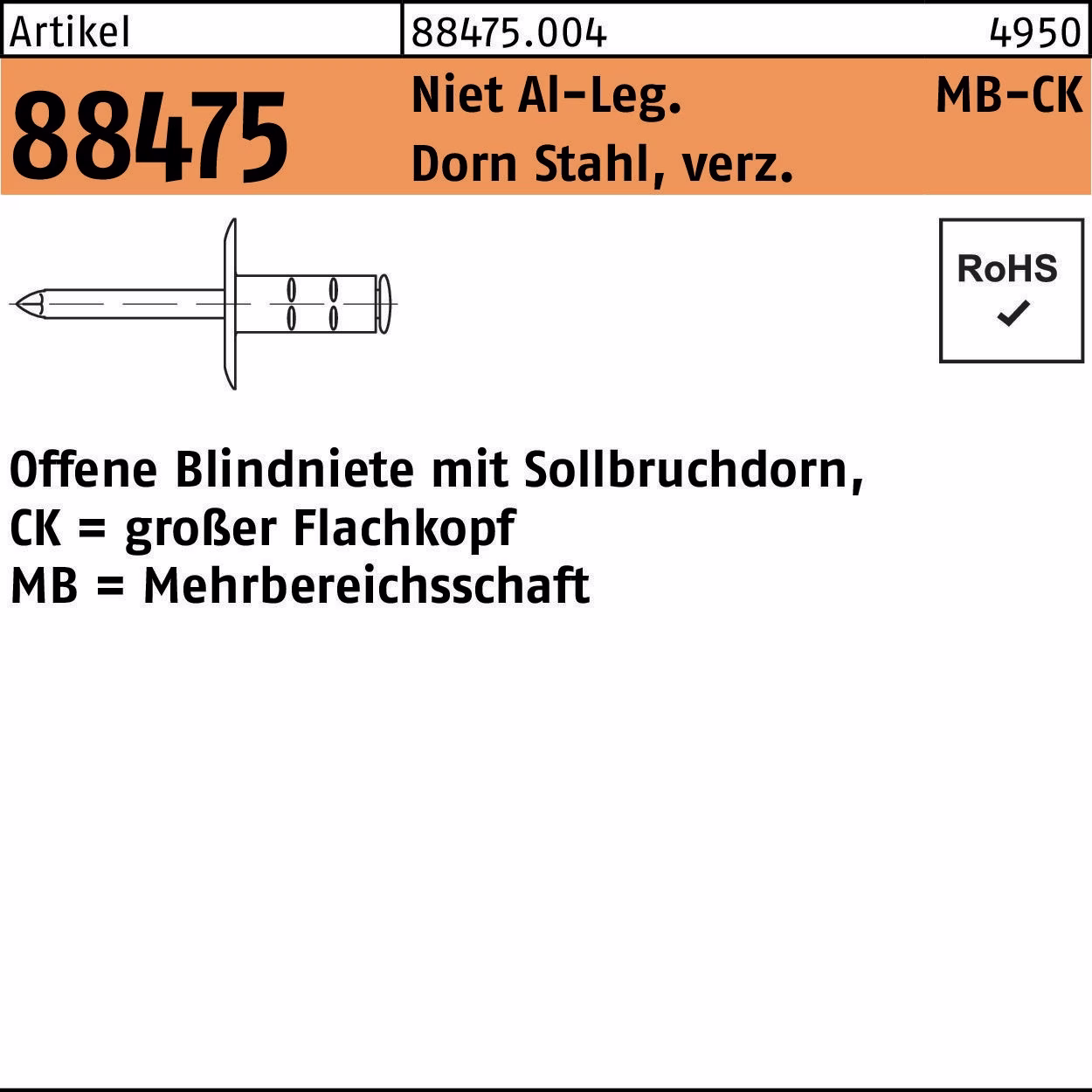 Blindniete R 88474 FLAKO K16 Niet Alu/Dorn Sta verz. 250St