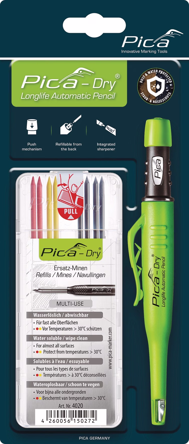 Bau-/Tieflochmarker Pica-Dry Farbe sortiert +Minenset 4000 871 844