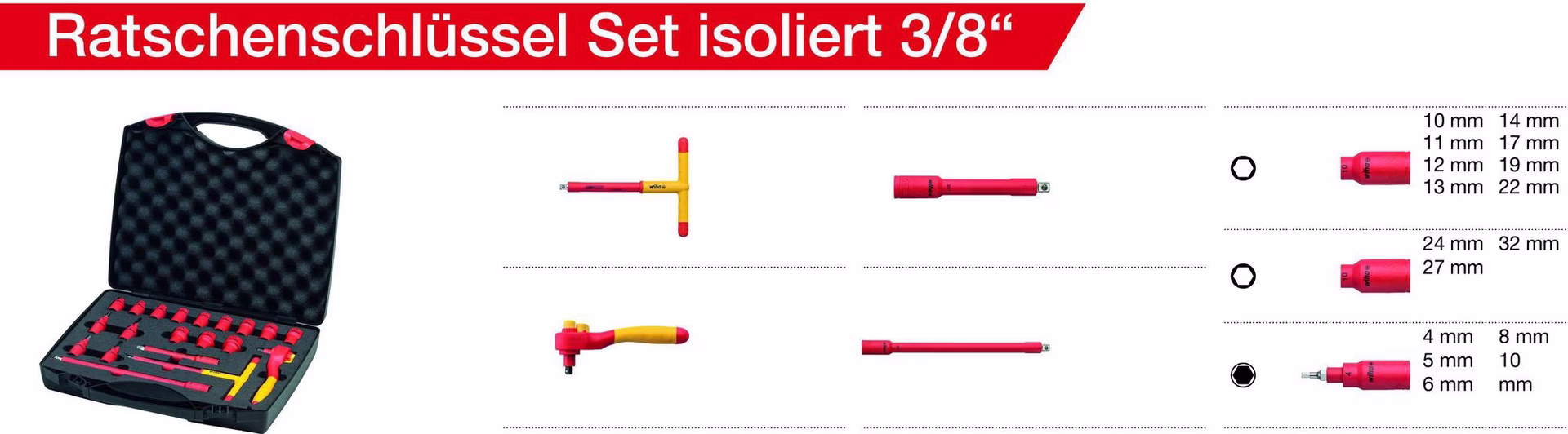 Ratschenschlüsselset 21-tlg.3/8 Zoll 8-22mm Außen-6kt.,4-8mm Innen-6kt.Z.72