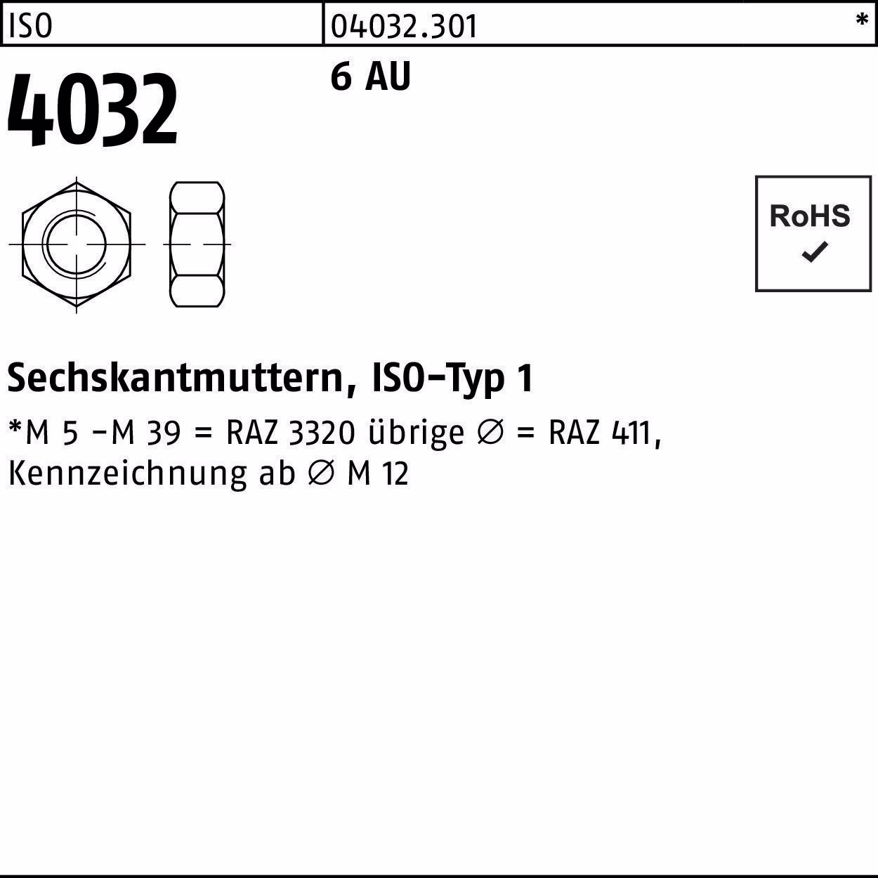 Sechskantmutter ISO 4032 M3,5 6 Automatenstahl 1000 Stück
