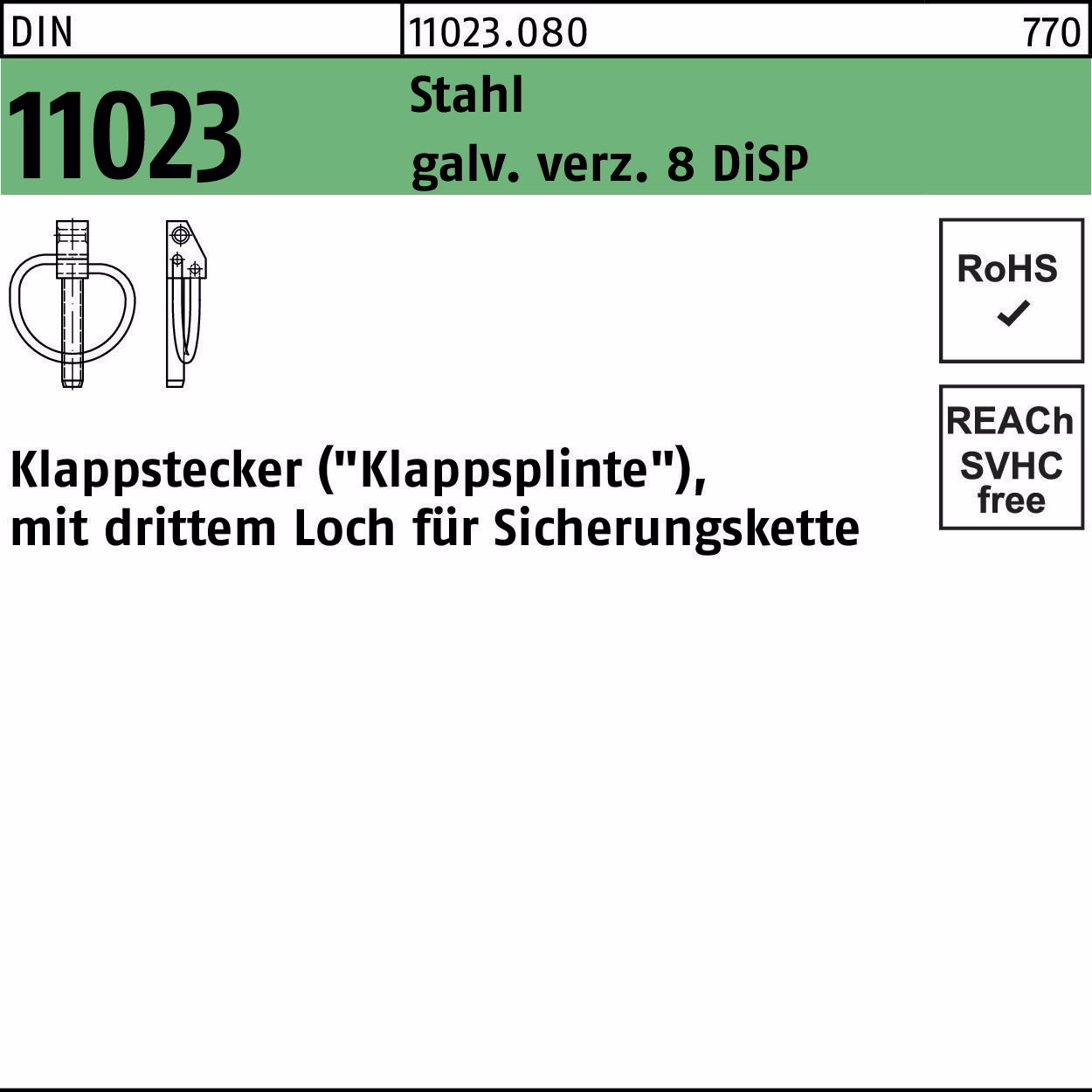 Klappstecker DIN 11023 Stahl gal Zn 8 DiSP 50